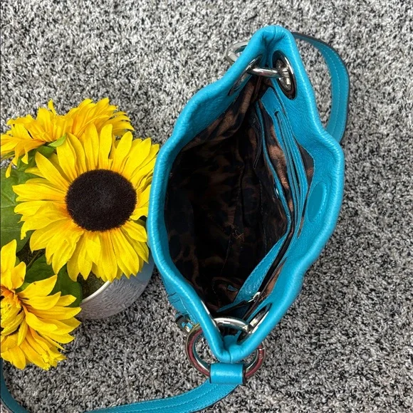 B.Makowsky Teal Leather Crossbody - Picture 5 of 6